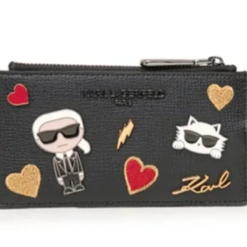 KARL LAGERFELD PARIS MAYBELLE ZIP LANYARD WALLET CARD HOLDER NWT
